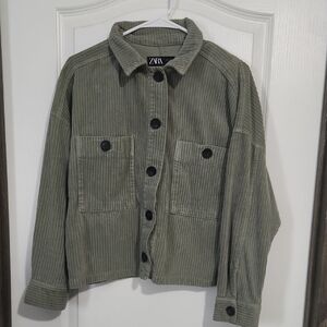 Zara Olive Corduroy Button-Front Jacket